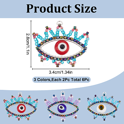 6Pcs 3 Colors Glass Seed Beaded Pendants PALLOY-GO00026-1