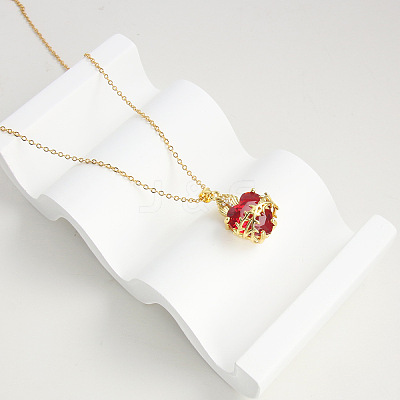 Brass Micro Pave Clear Cubic Zirconia and Red Resin Scared Heart Pendant Necklaces for Women FS-WG476F5-01-1