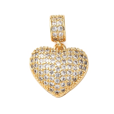 Brass Micro Pave Cubic Zirconia European Dangle Charms KK-K408-55G-1