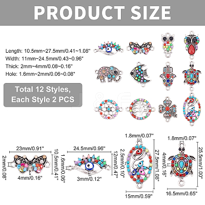 24Pcs 12 Style Alloy Links FIND-PH0003-08-1