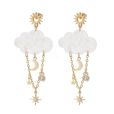 Acrylic Cloud with Moon Dangle Stud Earrings EJEW-JE06843-1