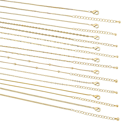 9Pcs 9 Style Brass Chain Necklaces Set for Men Women NJEW-BC0001-08-1
