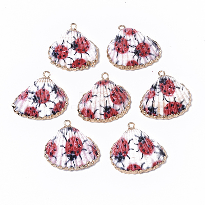 Electroplate Printed Natural Scallop Shell Pendants SSHEL-R047-04-A07-1