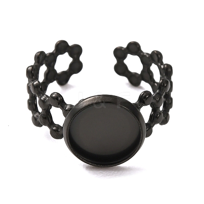 Hollow Flower 304 Stainless Steel Cuff Ring Components STAS-P454-03B-B-1
