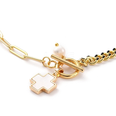 Natural Shell Cross Pendant Necklaces NJEW-JN03240-01-1