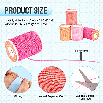 4 Rolls 4 Colors Round Waxed Polyester Cord YC-TA0001-27A-1