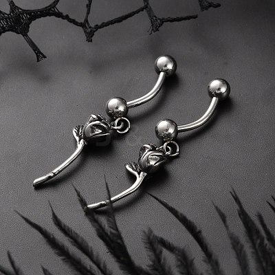 Rose 316 Surgical Stainless Steel Dangle Belly Button Rings EJEW-G416-01AS-1