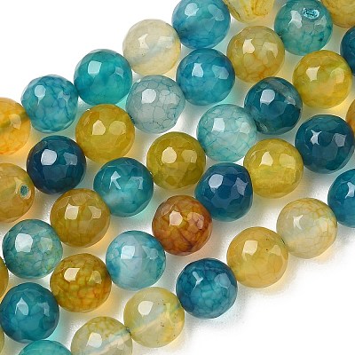 Dyed Natural Agate Faceted Round Beads Strands G-E320E-8mm-17-1