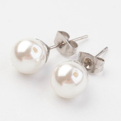 Shell Pearl Ball Stud Earring Findings X-EJEW-JE02370-01-1