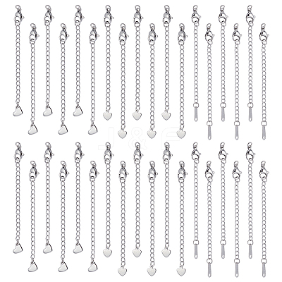 60Pcs 3 Styles 304 Stainless Steel Chain Extender STAS-UN0064-63-1