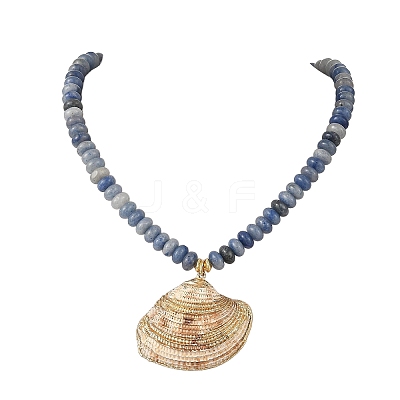 Ocean Electroplated Natural Scallop Shell Pendant Natural Blue Aventurine(Dyed & Heated) Rondelle Braided Bead Necklaces NJEW-JN06445-03-1