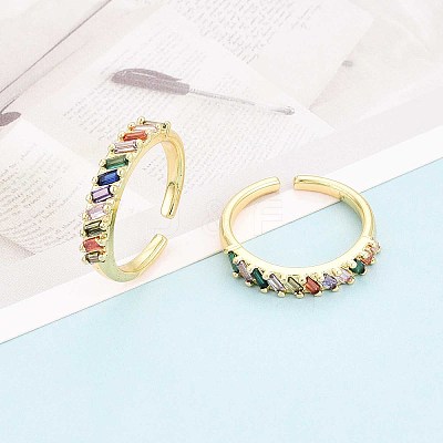 Brass Micro Pave Cubic Zirconia Cuff Rings for Women KK-T071-75G-1