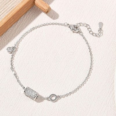Brass Micro Pave Clear Cubic Zirconia Column Charm Bracelets KK-CBA6980-26P-1