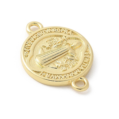 Brass Saint Benedict Medal Connector Charms KK-P294-01G-1