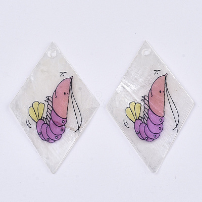 Printed Capiz Shell Pendants SHEL-T016-08G-1