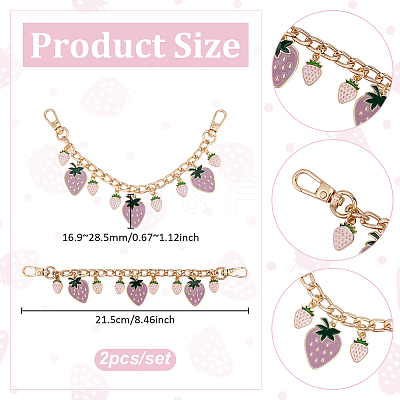 2Pcs Alloy Enamel Strawberry Pendant Aluminum Curb Chain Bag Decorative Chains HJEW-UN00094-1