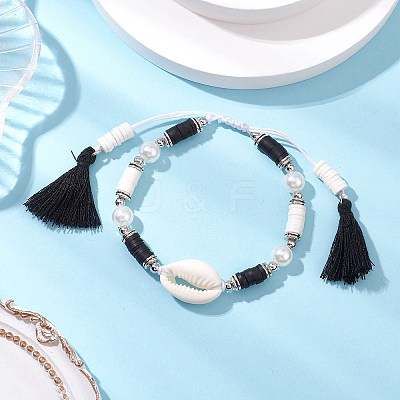 Natural Cowrie Shell Braided Bead Bracelets BJEW-JB11498-1