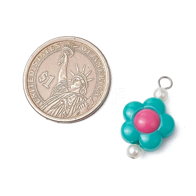 Two Tone Opaque Acrylic Beads with 304 Stainless Steel Flat Head Pins Pendants PALLOY-JF03483-02-1