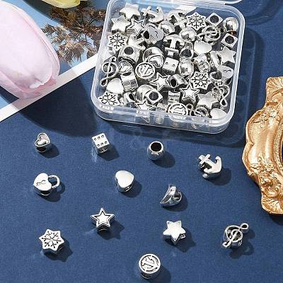 60Pcs 12 Style Tibetan Style Alloy European Beads TIBEB-FS0001-05-1