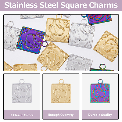 18Pcs 3 Colors 201 Stainless Steel Pendants Ion Plating(IP) STAS-DC0013-42-1