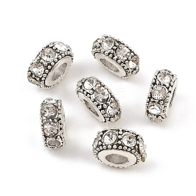 Flat Round Antique Silver Plated Alloy Rhinestone European Beads X-ALRI-Q228-10H-1