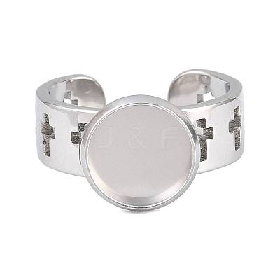 Hollow Cross 304 Stainless Steel Cuff Ring Components SA-CBA098D-02P-B-1