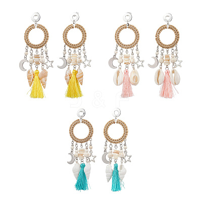 3 Pairs Shell Stud Earrings EJEW-TA00615-1