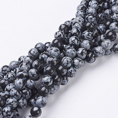 Natural Snowflake Obsidian Beads Strands GSR6mmC009-1