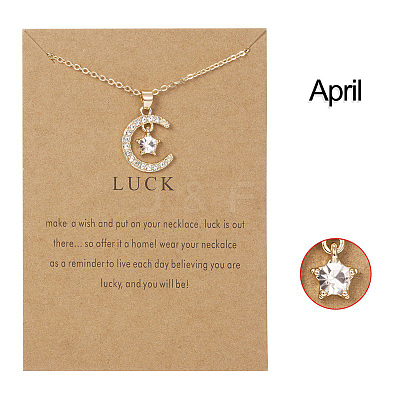 Moon & Star Alloy Rhinestone Birth Stone Pendant Necklaces WG0039E-04-1