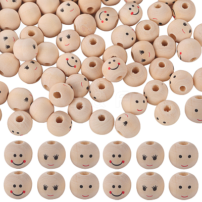150Pcs 3 Styles Printed Wood Beads WOOD-GF0001-98-1