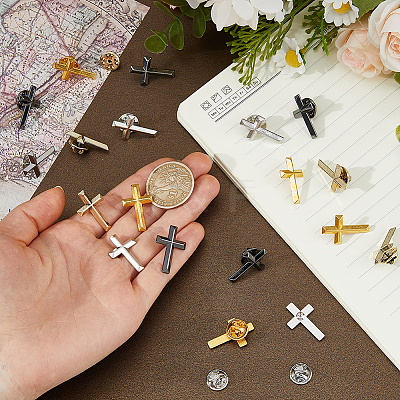 24Pcs 4 Colors Cross Alloy Lapel Pin Backs for Backpack Clothes JEWB-FH0002-99-1