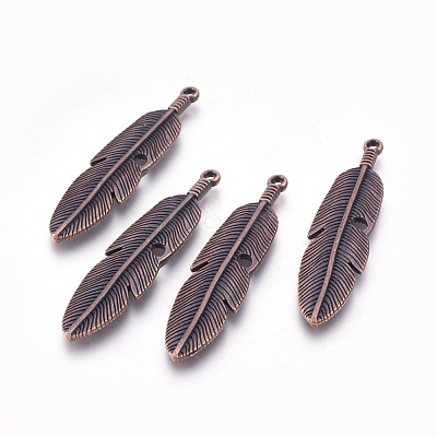 Tibetan Style Alloy Feather Big Pendants X-TIBEP-A12720-R-NR-1