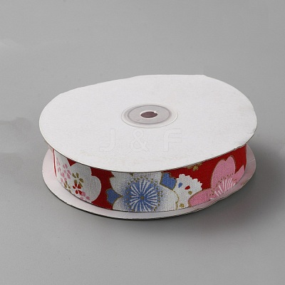 Cotton Flower Print Ribbons OCOR-WH0045-28B-01-1