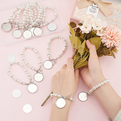 DIY Blank Dome Alloy Charm Bracelet with Imitation Pearl Chains Making Kit BJEW-UN00002-1
