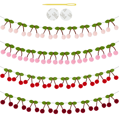 4 Sets 4 Colors Wool Felt Ball Cherry Garland AJEW-OC0005-64-1