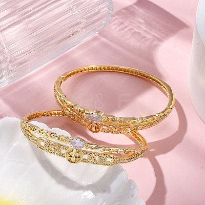 Rack Plating Brass Micro Pave Cubic Zirconia Hinged Bangles BJEW-H624-07B-G-1