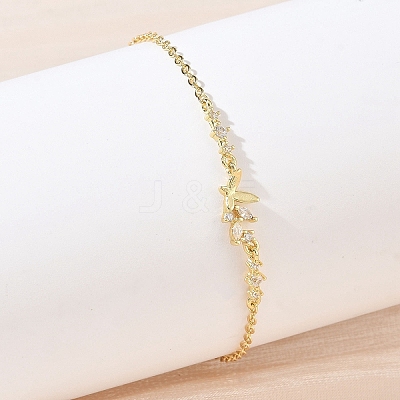 Brass Pave Clear Cubic Zirconia Link Bracelets KK-CBA6980-22G-1