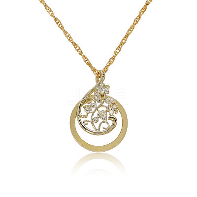 Flat Round with Flower Magnifying Glass Pendant Alloy Rope Chain Necklaces for Women NJEW-WH0013-74G-1
