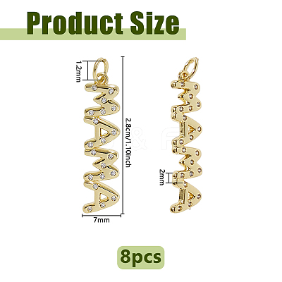 8Pcs Mother's Day Brass Micro Pave Cubic Zirconia Pendants KK-DC0004-95-1