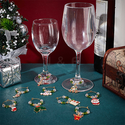 14Pcs Christmas Glass Wine Glass Charms AJEW-SC00006-1