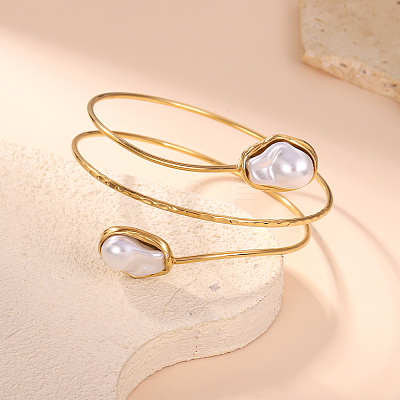 304 Stainless Steel & Imitaiton Pearl Upper Arm Cuff SA-OY003-33G-1