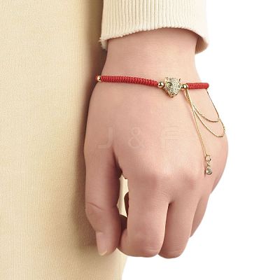Leopard & Chain Brass Micro Pave Cubic Zirconia Bracelet for Girl Women BJEW-JB06979-1