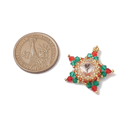 Christmas Glass & Seed Bead Woven Pendants PALLOY-MZ00261-1