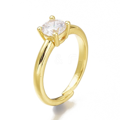 Brass Micro Pave Clear Cubic Zirconia Solitaire Rings RJEW-N031-13G-1
