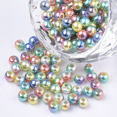 Rainbow ABS Plastic Imitation Pearl Beads OACR-Q174-8mm-07-1