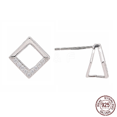 Rhodium Plated 925 Sterling Silver Stud Earring Findings X-STER-F048-28P-1