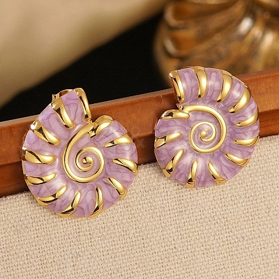 304 Stainless Steel Enamel Conch Stud Earrings EJEW-L276-01G-02-1