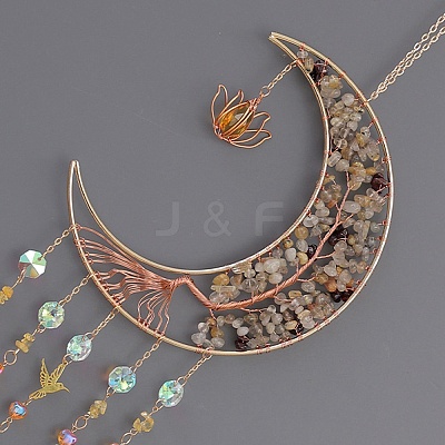 Iron & Brass & Crystal Glass Sun Catcher Pendants HJEW-K049-05-1