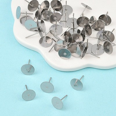 Tarnish Resistant 316 Surgical Stainless Steel Flat Round Blank Peg Stud Earring Settings X-STAS-R073-06A-1