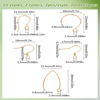 20Pcs 10 Styles 304 Stainless Steel Earring Hooks STAS-LP0001-55-1